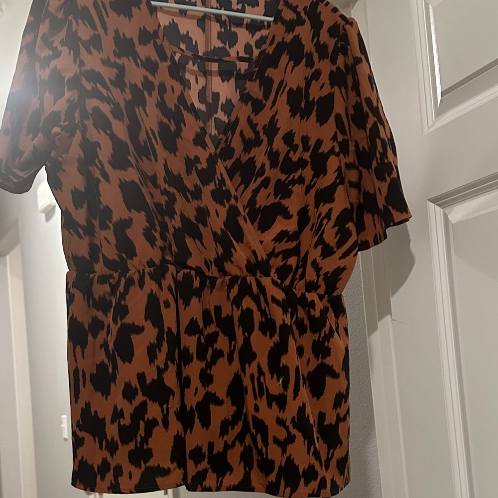 SHEIN Black and Brown Animal Print Blouse